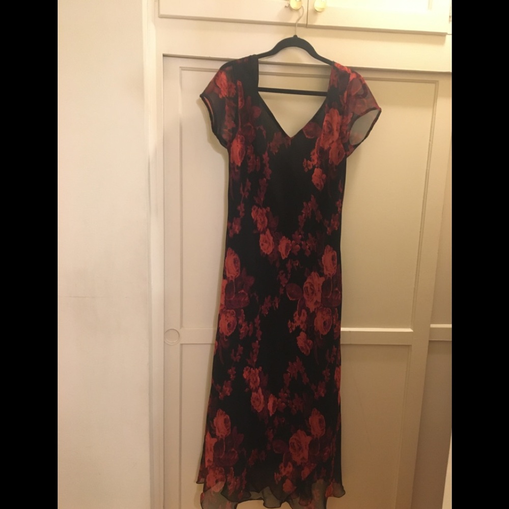 Beautiful Sheer Red and Black floral maxi dress!